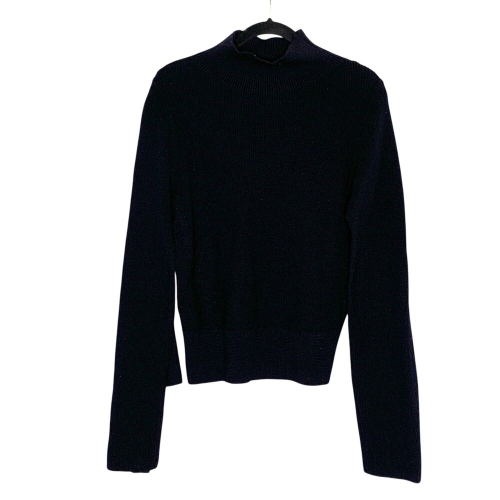 COS XS Mock Neck Sweater Black Batwing Flap Sleeves 100% Wool Avant Garde